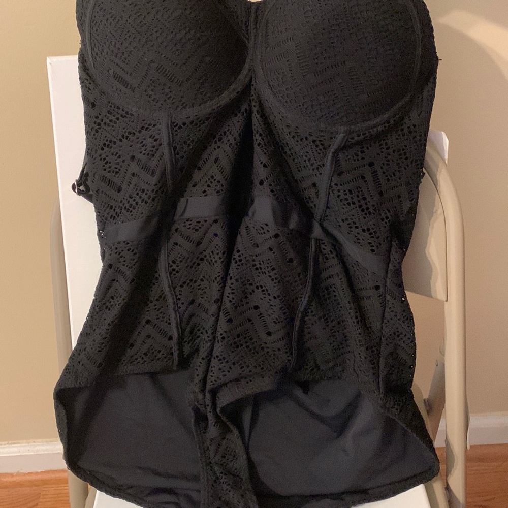 Black and lace one piece bathing suit
